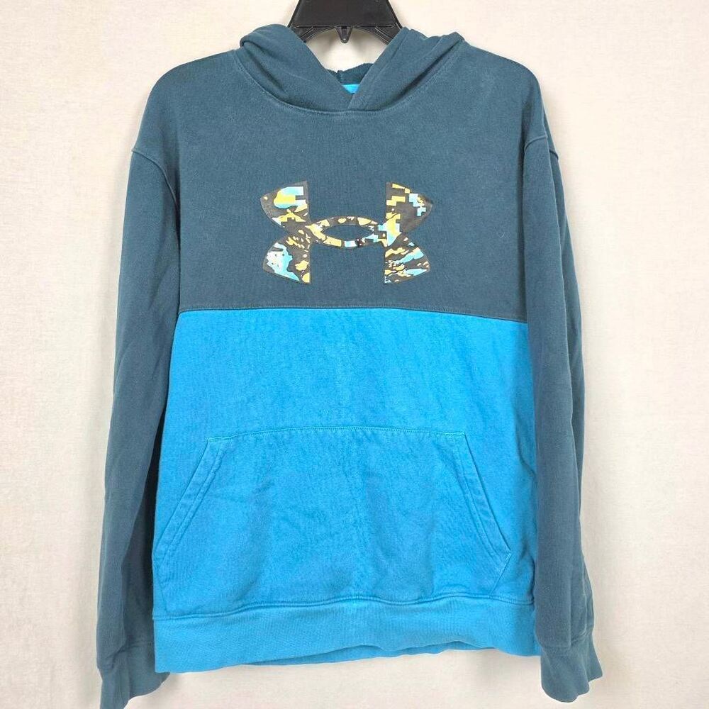 Under Armour Youth XL Hoodie Blue Camo Logo Pullover